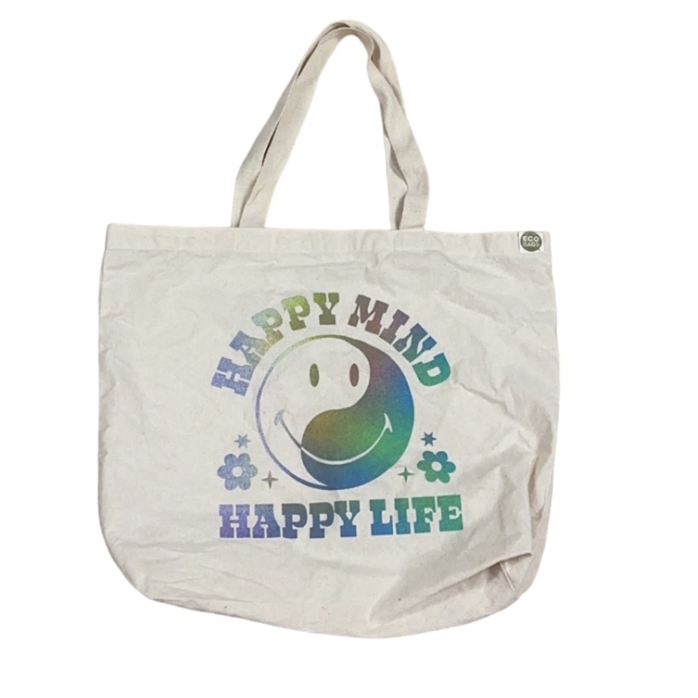 Nordstrom eco-friendly happy life ombre cream colored smiley face hippie tote